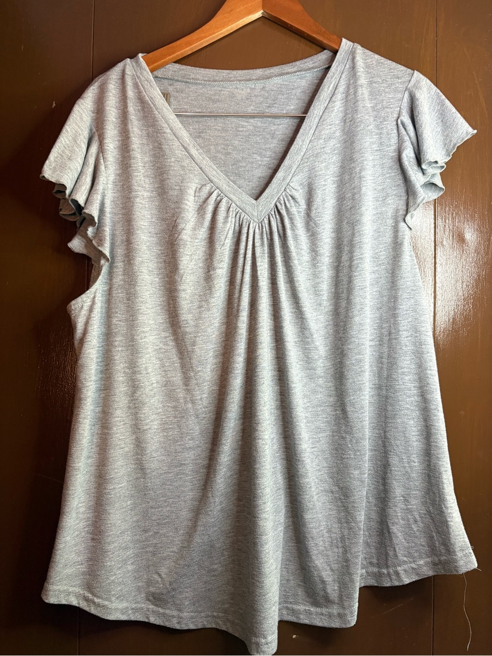 Women's V-Neck Flutter Sleeve Top - Light Gray